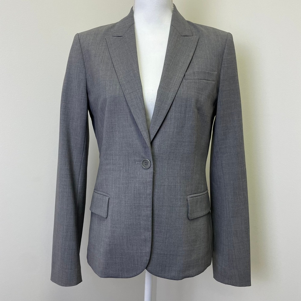 Theory Gray Wool Blend Single Button Blazer Jacket 10 Office Business Casual
